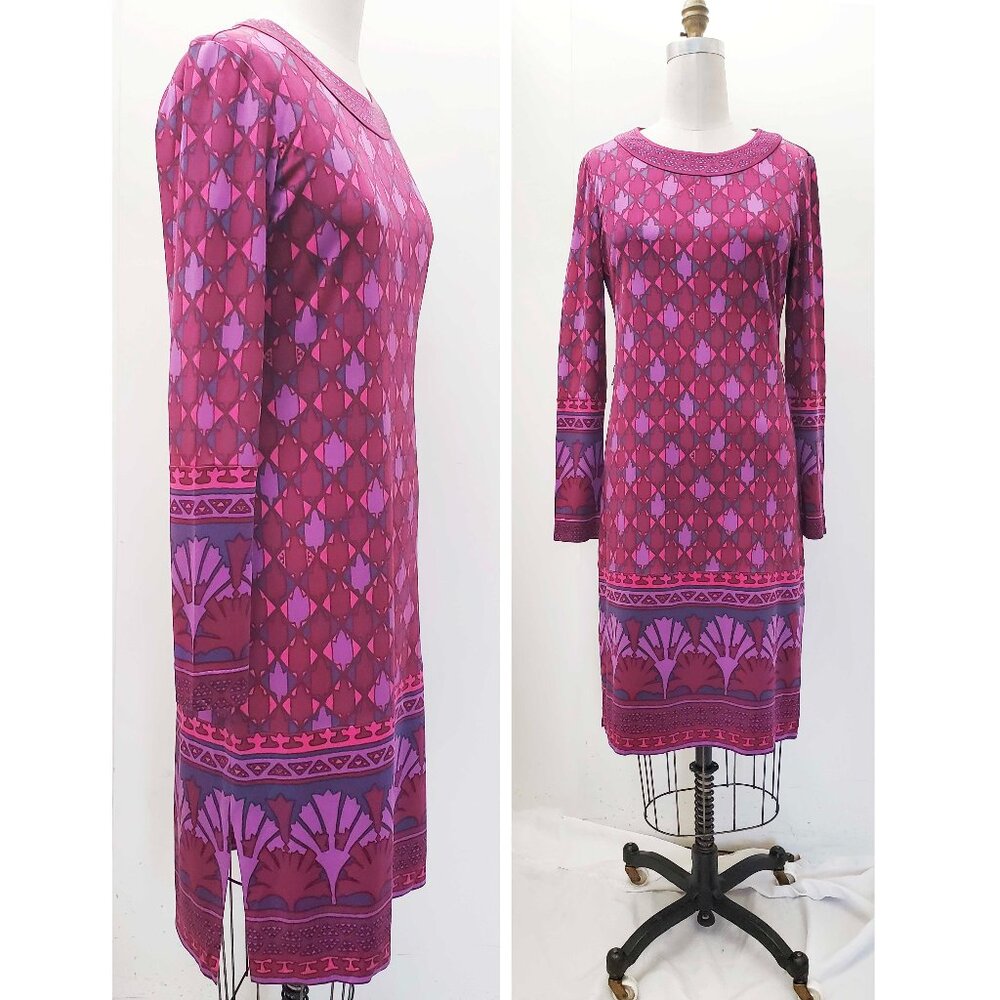 Tory Burch Women's Long Sleeve Silk Jersey Purple Pull Over Dress M